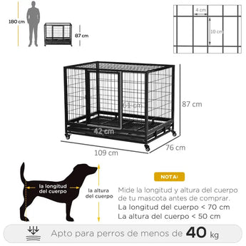 Jaula de Metal para Perros Perrera Metálico con Ruedas y Frenos