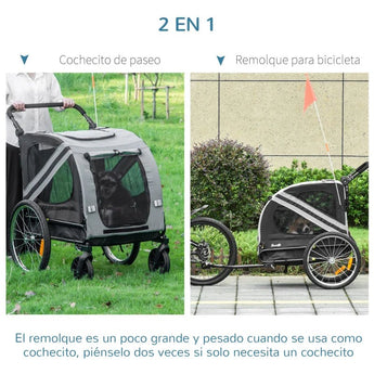 Remolque de Bicicleta Perros 2 en 1 Carrito Transporte para Mascotas