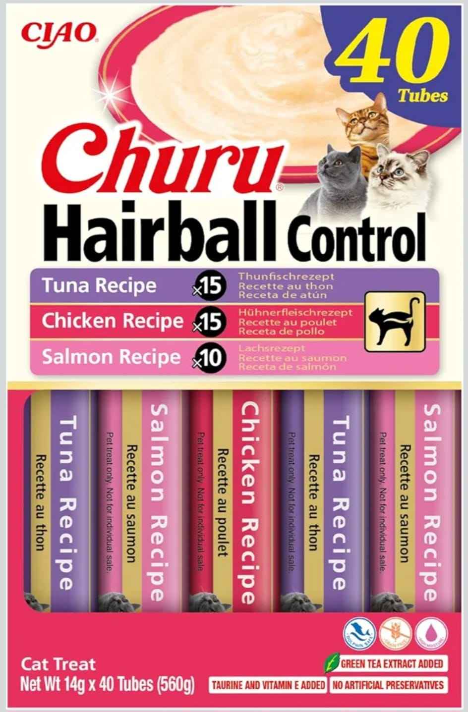 Churu Hairball Control 40 Tubos (Atún, Pollo y Salmón)